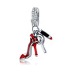 Sexy High Heel Shoe & Lipstick 925 Sterling Silver Dangle Charm - jolics