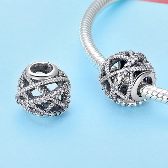 Sparkling Lines Openwork 925 Sterling Silver Bead Charm - jolics