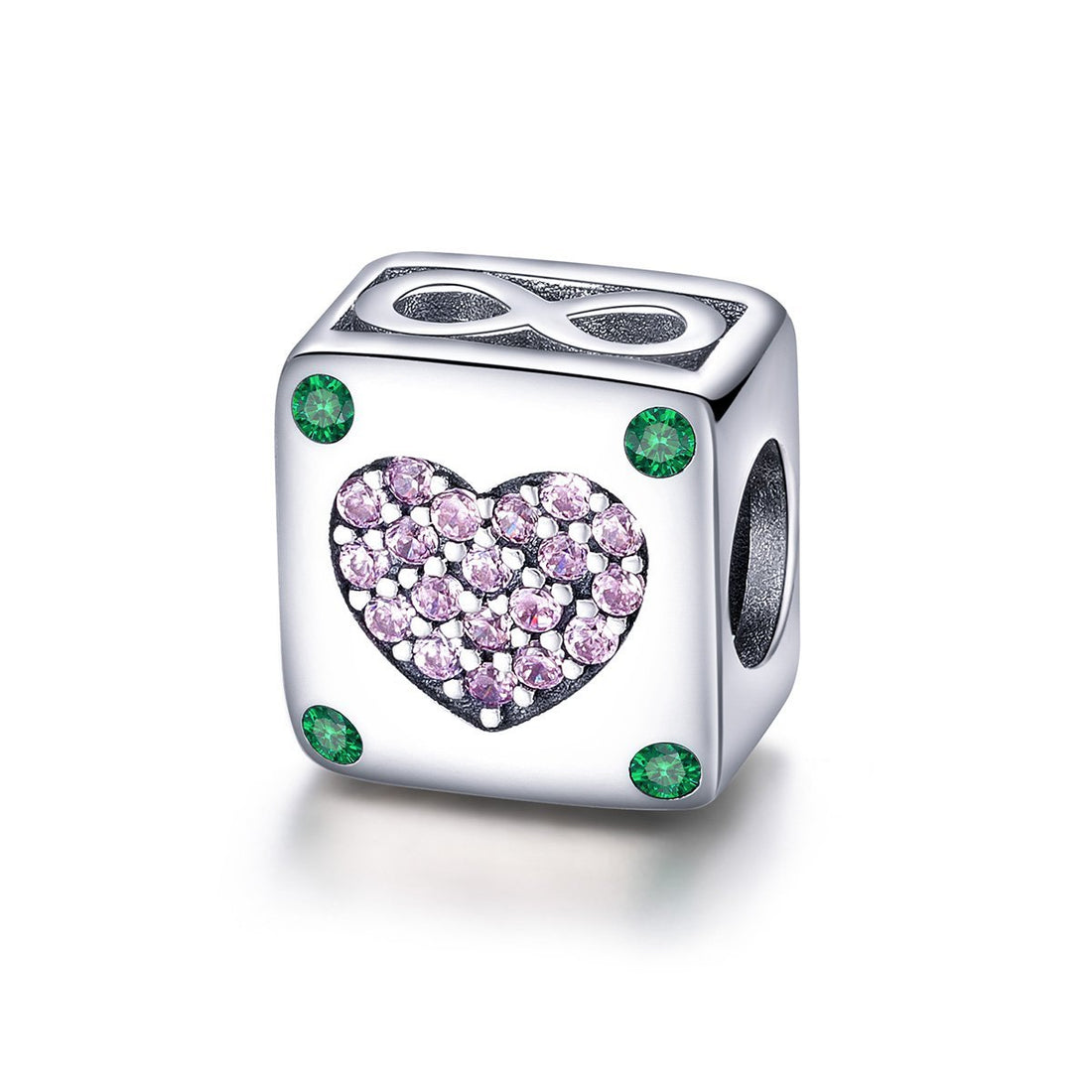 Square Sparkling Heart 925 Sterling Silver Bead Charm - jolics