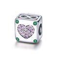 Square Sparkling Heart 925 Sterling Silver Bead Charm - jolics