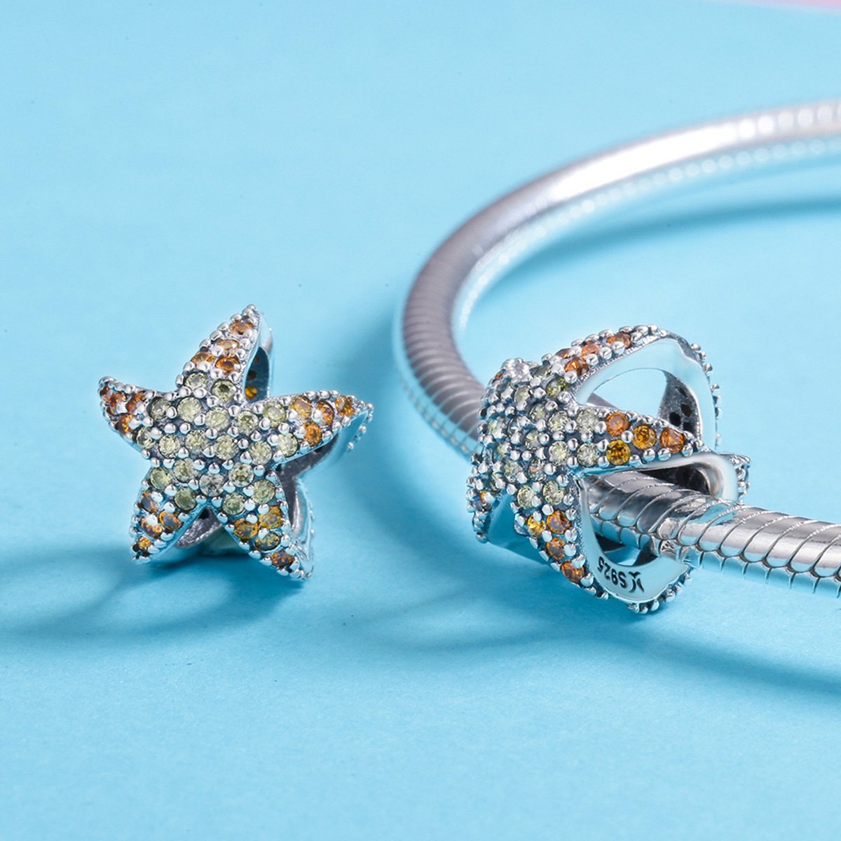 Starfish 925 Sterling Silver Pavé Charm - jolics