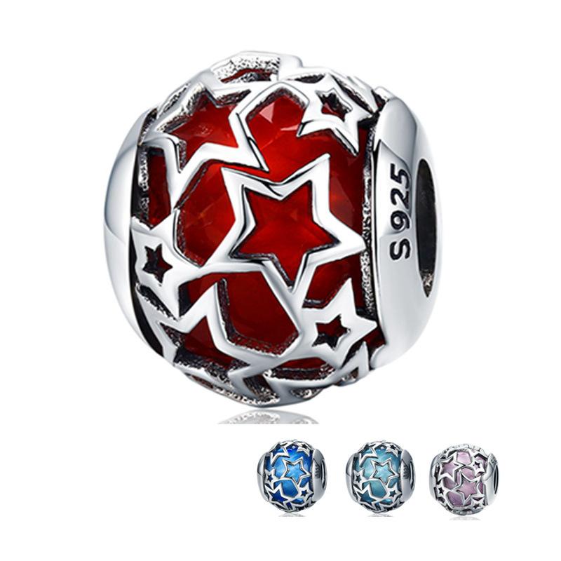 Stars 925 Sterling Silver Glass Bead Charm - jolics