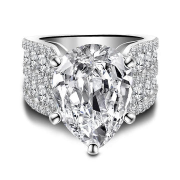 Stunning 13CT Pear Cut Lab-created Diamond Sterling Silver Ring in Widen Band Style JI0116 - jolics