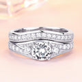 Three Stone Created White Sapphire 925 Sterling Silver Wedding Ring Set - jolics