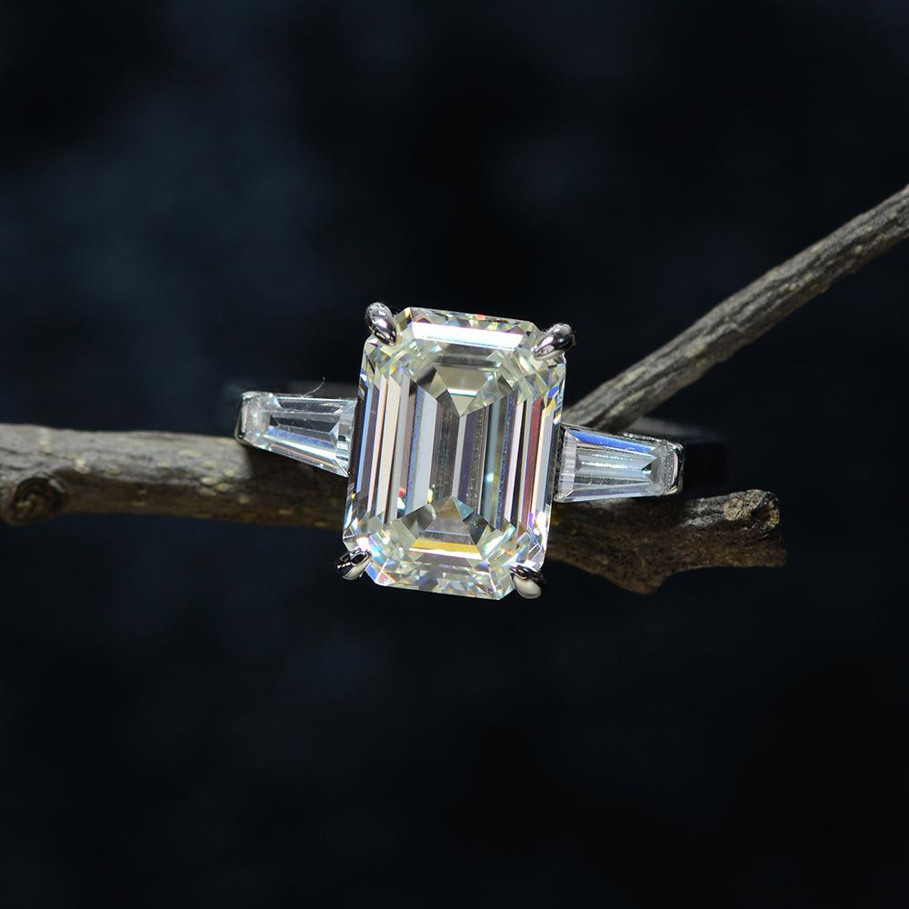 Three Stone Emerald Cut Sterling Silver Ring - jolics