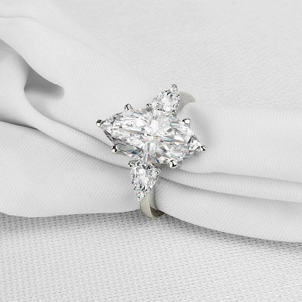 Three Stone Marquise Created Engagement Ring - jolics