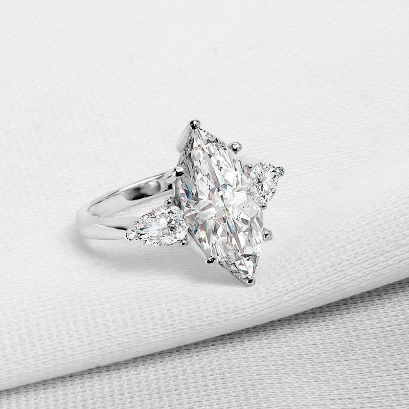 Three Stone Marquise Created Engagement Ring - jolics