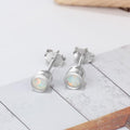 White Bezel Opal Silver Earrings - jolics