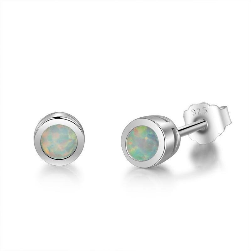 White Bezel Opal Silver Earrings - jolics