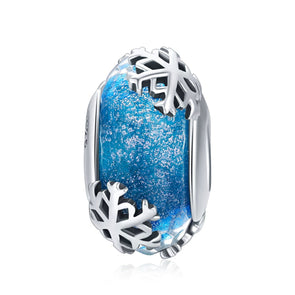 Winter Snowflake 925 Sterling Silver Glass Bead Charm - jolics